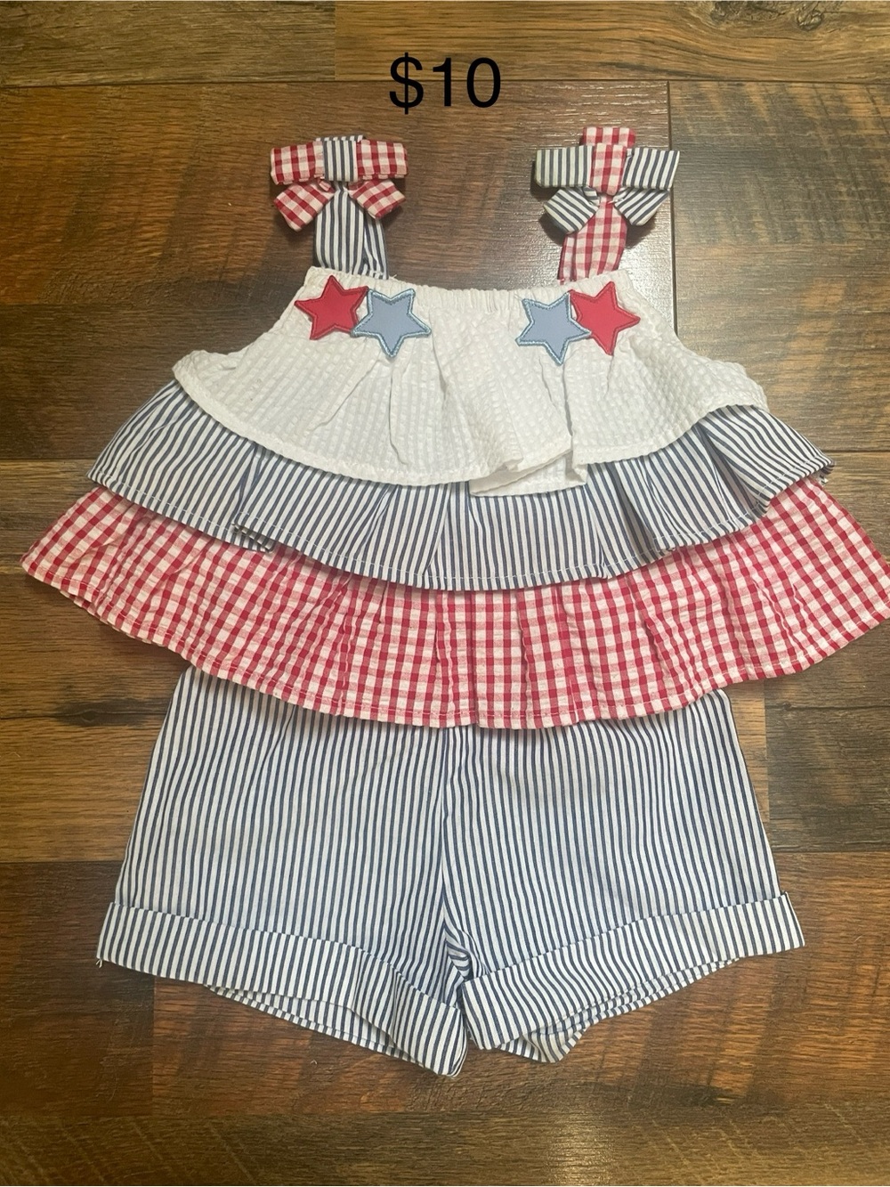 Rare Editions Red White Blue Striped Ruffle Tank & Shorts Set